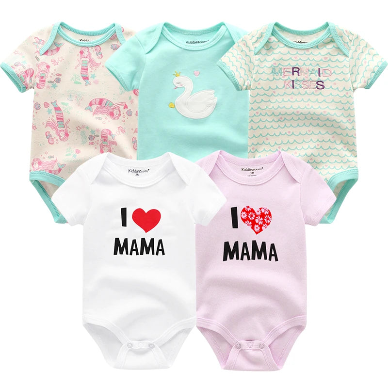 5Pcs/Set Baby Boys Jumpsuit Cartoon Newborn Girl Rompers Cotton Soft Infant Bodysuit Spring Summer Casual ropa bebe Costume Cute