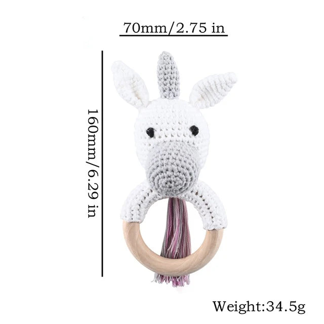 1Pc Baby Rattle Toys Wooden Teether Crochet Pattern Rattle Rabbit Lion Fox BearToy Newborn Gift Baby Teether Crochet Custom Name