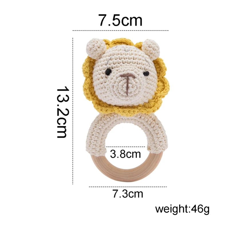 1Pc Baby Rattle Toys Wooden Teether Crochet Pattern Rattle Rabbit Lion Fox BearToy Newborn Gift Baby Teether Crochet Custom Name