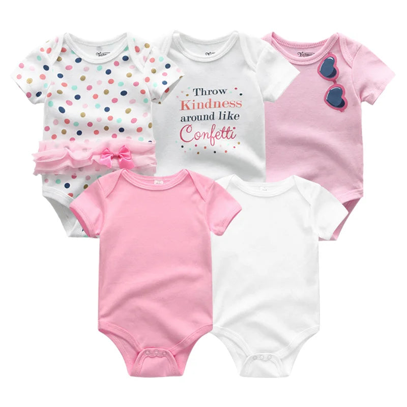 Unisex Solid Color 5Pieces Baby Girl Clothes Cotton Newborn Bodysuits Cartoon Print Baby Boy Clothes Set Summer Bebes