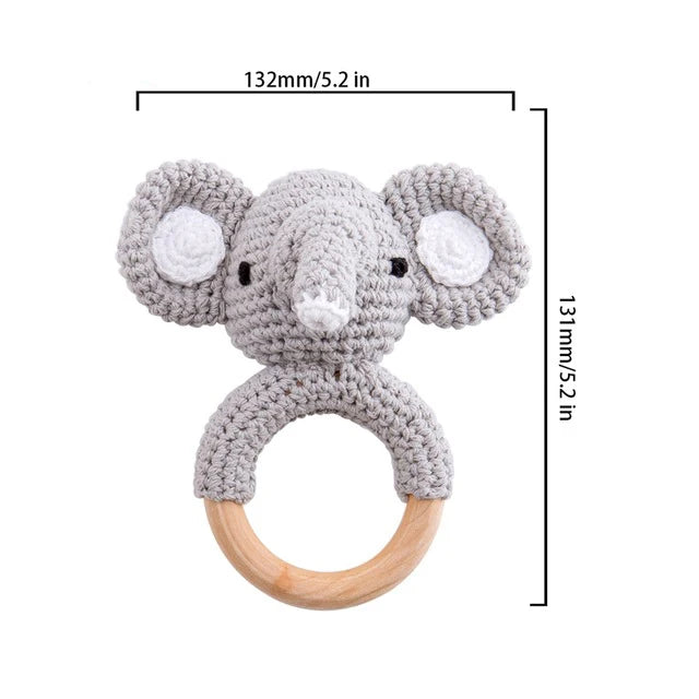 1Pc Baby Rattle Toys Wooden Teether Crochet Pattern Rattle Rabbit Lion Fox BearToy Newborn Gift Baby Teether Crochet Custom Name