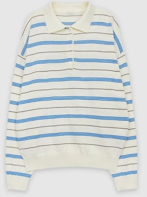 Korean Sle  Ne Color Blo Striped Knitwear Women's Loose Fit Soft Versatile Top American Retro Spring New Arrival