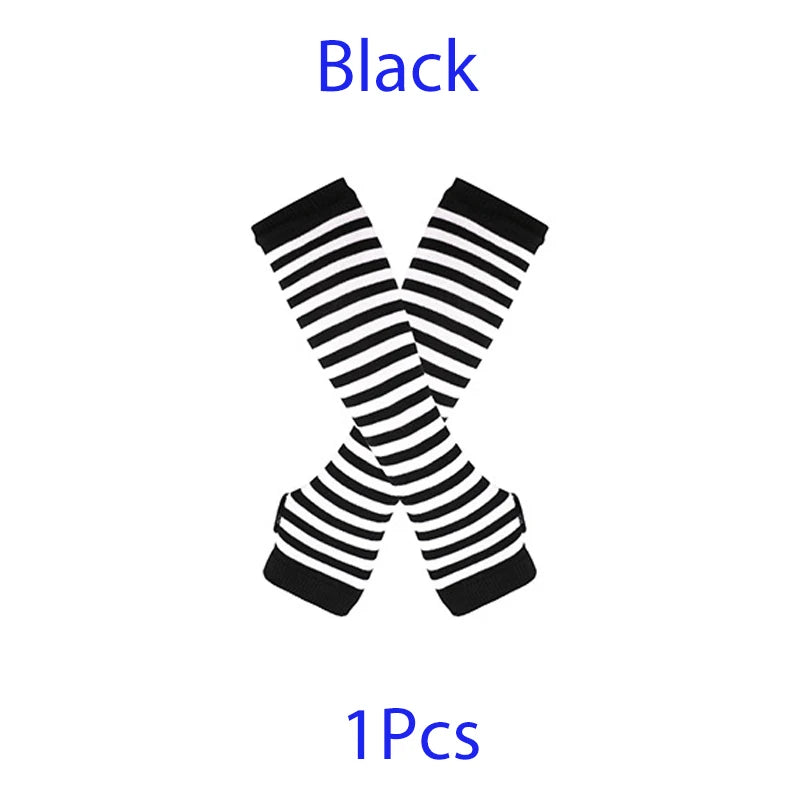 New Winter Warm Long Sleeves Gloves for Man Women Fingerless Stripe Hip-Hop Punk Korea Knitted Elbow Mittens Elastic Warmer Arm