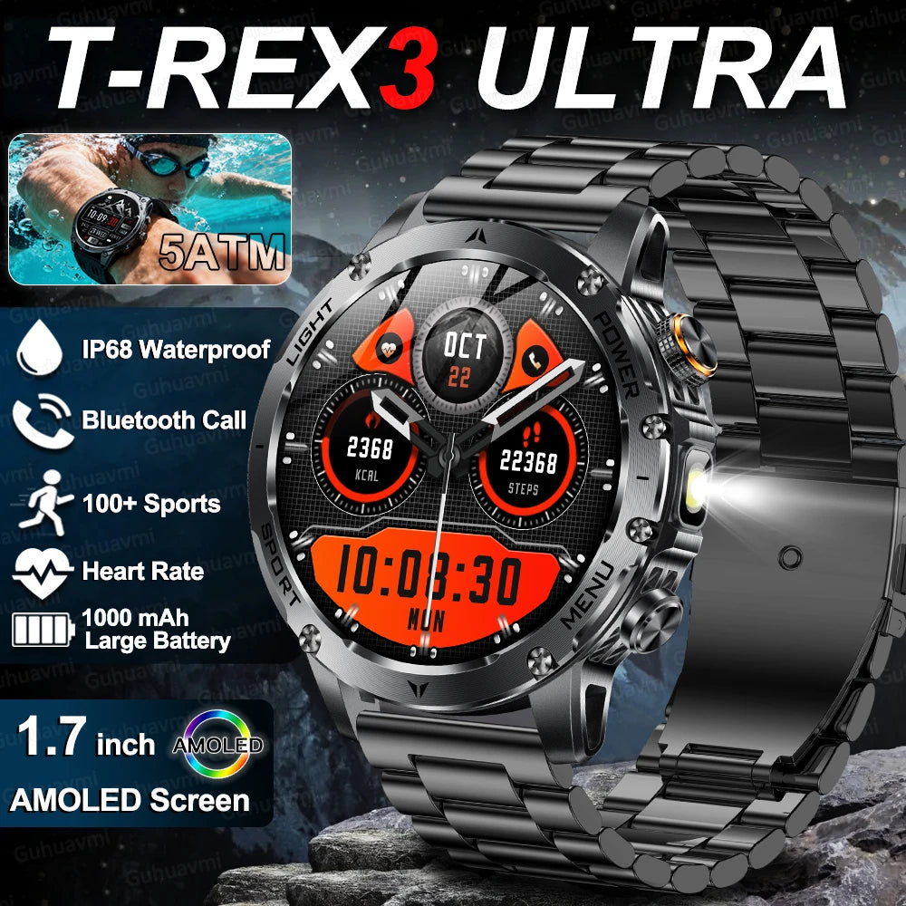 New 1000mah Battery 1.7" HD AMOLED Screen Smart Watch Men Sports Fitness LED Flashlight 5ATM Waterproof Call Smart Watches 2025