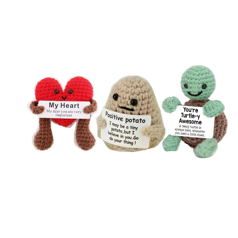 New Positive Energy Potato Hug Pocket Mini Handmade Plush Wool Knitting Doll with Card Funny Christams Gift Home Room Decoration