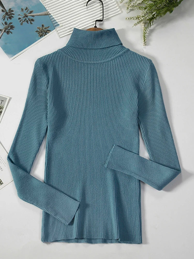 JMPRS Turtleneck Sweater Women Fashion Simple Winter Pullover Jumper High Elastic Knitted Fall Female Basic Tops Casual Blouse