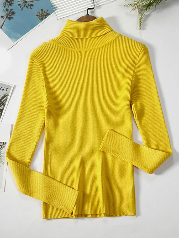 JMPRS Turtleneck Sweater Women Fashion Simple Winter Pullover Jumper High Elastic Knitted Fall Female Basic Tops Casual Blouse