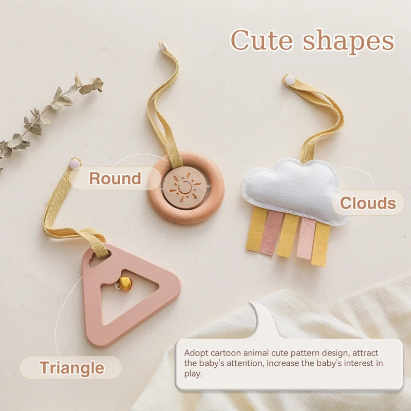 Newborn Gym Pendant Toys Wooden Mobile Crib Hanging Rattle Teether Baby Sensory Toys For Stroller Gym Activity Product Gifts