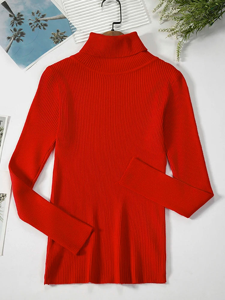 JMPRS Turtleneck Sweater Women Fashion Simple Winter Pullover Jumper High Elastic Knitted Fall Female Basic Tops Casual Blouse
