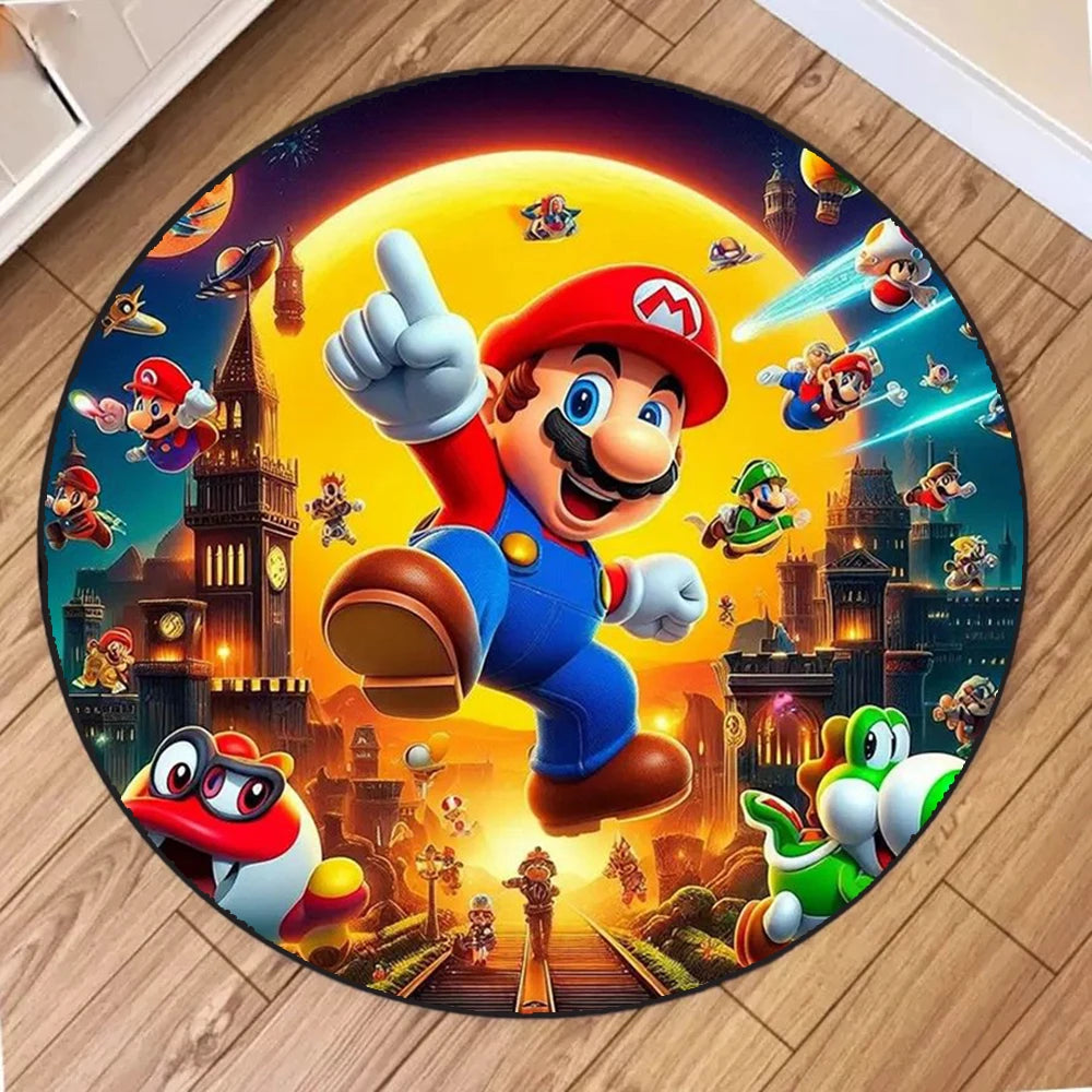 MINISO Apanese Anime Super Mario Carpet Floor Mat Crawling Soft Rug Children Game Round Non-slip Rugs Home Bedroom Decoration