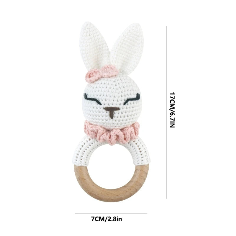 1pc Baby Teether Safe Wooden Toys Mobile Pram Crib Ring DIY Crochet Giraffe Deer Rattle Soother Product