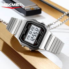 SKMEI 2465 Digital Watch for Men Stainless Steel Waterproof Luxury Electronic Mens Wristwatches LED Display Sport Reloj Hombre