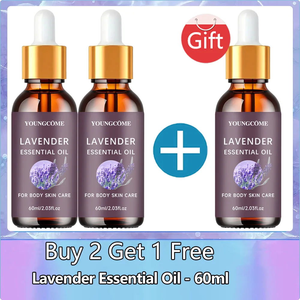 Organic Lavender Essential Oil 100% Pure - Aromatherapy for Sleep & Stress Relief, Natural Skin & Hair Care, Skin 40/60ml set