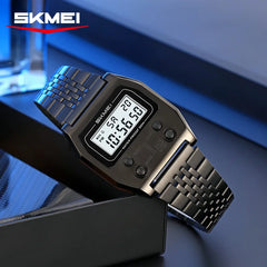 SKMEI 2460 Wristwatches Reloj Hombre Waterproof Digital Watch for Men Stainless Steel Sport Luxury Retro LED Electronic Mens