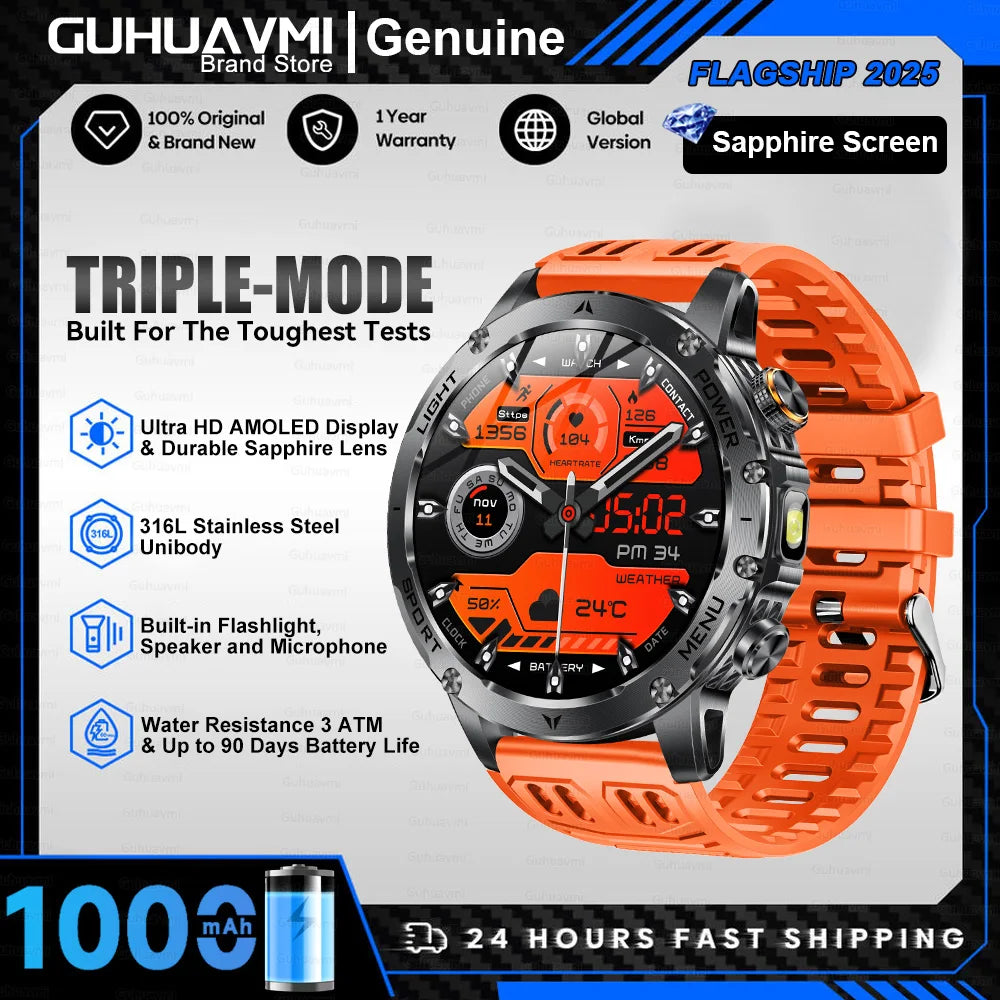 New T-Rex 3 Ultra Military Grade 1000mAh Battery Smart Watch 5ATM Waterproof HD AMOLED Flashlight Sports Smart Watches For Man