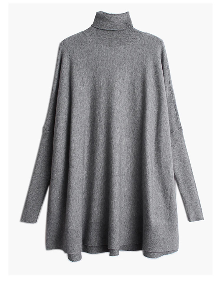 [EAM] Big Size Knitting Sweater Loose Fit  Turtleneck Long Sleeve Women Pullovers New Fashion Tide Spring Autumn 2025 19A-a43