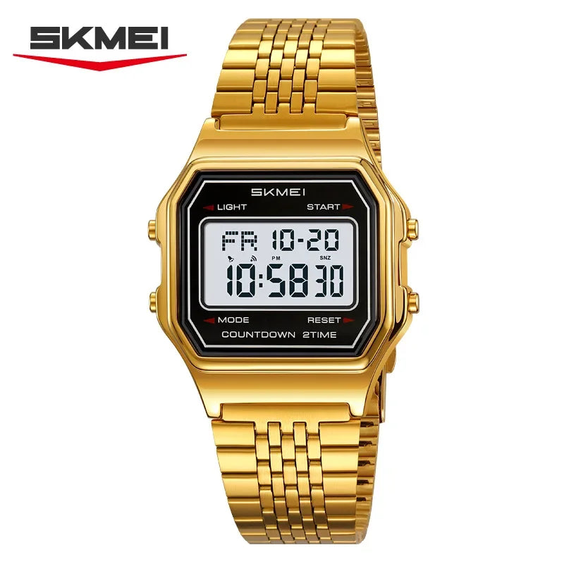 SKMEI 2465 Digital Watch for Men Stainless Steel Waterproof Luxury Electronic Mens Wristwatches LED Display Sport Reloj Hombre