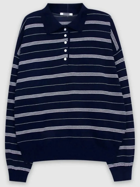 Korean Sle  Ne Color Blo Striped Knitwear Women's Loose Fit Soft Versatile Top American Retro Spring New Arrival