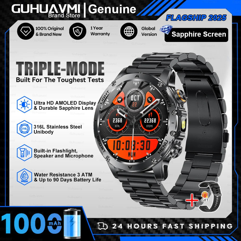 New 1000mah Battery 1.7" HD AMOLED Screen Smart Watch Men Sports Fitness LED Flashlight 5ATM Waterproof Call Smart Watches 2025