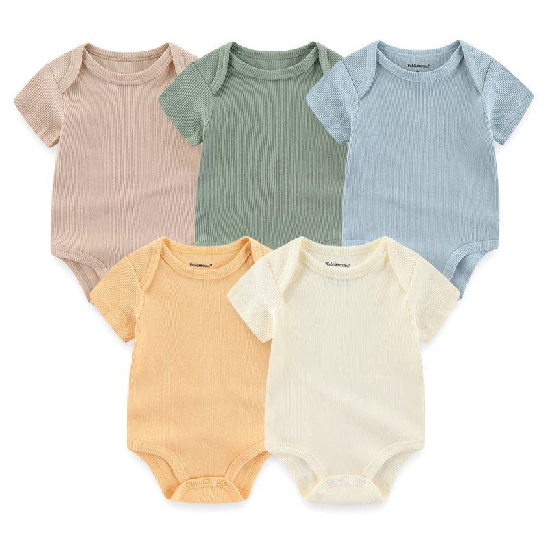 Unisex Solid Color 5Pieces Baby Girl Clothes Cotton Newborn Bodysuits Cartoon Print Baby Boy Clothes Set Summer Bebes