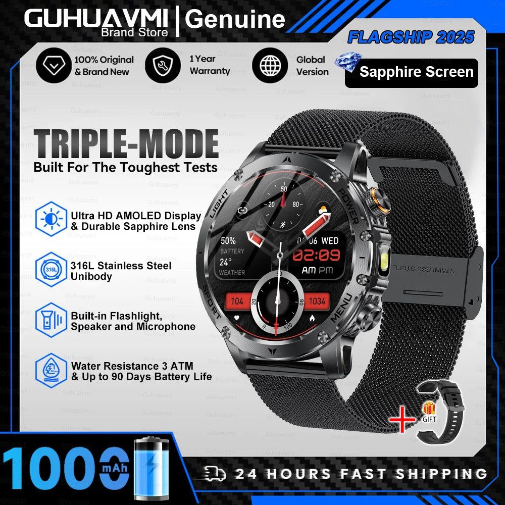 New 1000mah Battery 1.7" HD AMOLED Screen Smart Watch Men Sports Fitness LED Flashlight 5ATM Waterproof Call Smart Watches 2025