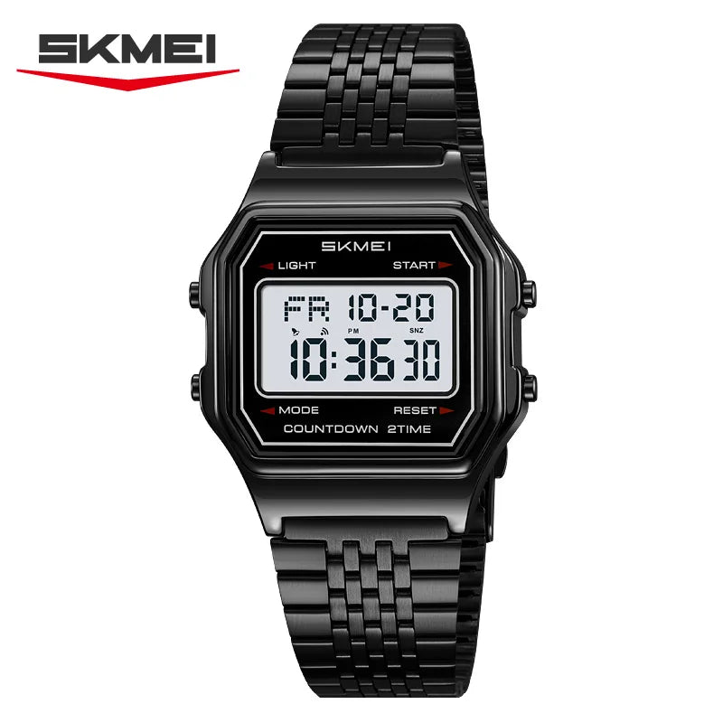 SKMEI 2465 Digital Watch for Men Stainless Steel Waterproof Luxury Electronic Mens Wristwatches LED Display Sport Reloj Hombre