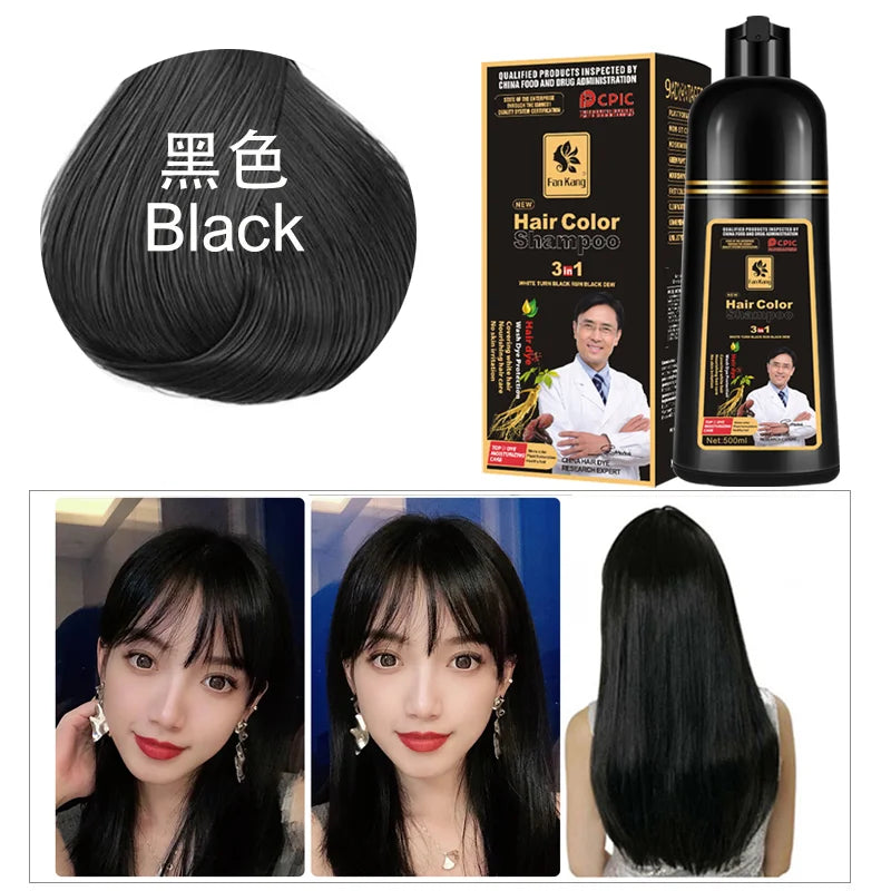 500ml Permanent Hair Shampoo Organic Natural Fast Hair Dye Plant Essence Hair Colorng Cream Cover Dye Shampoo For Women Men