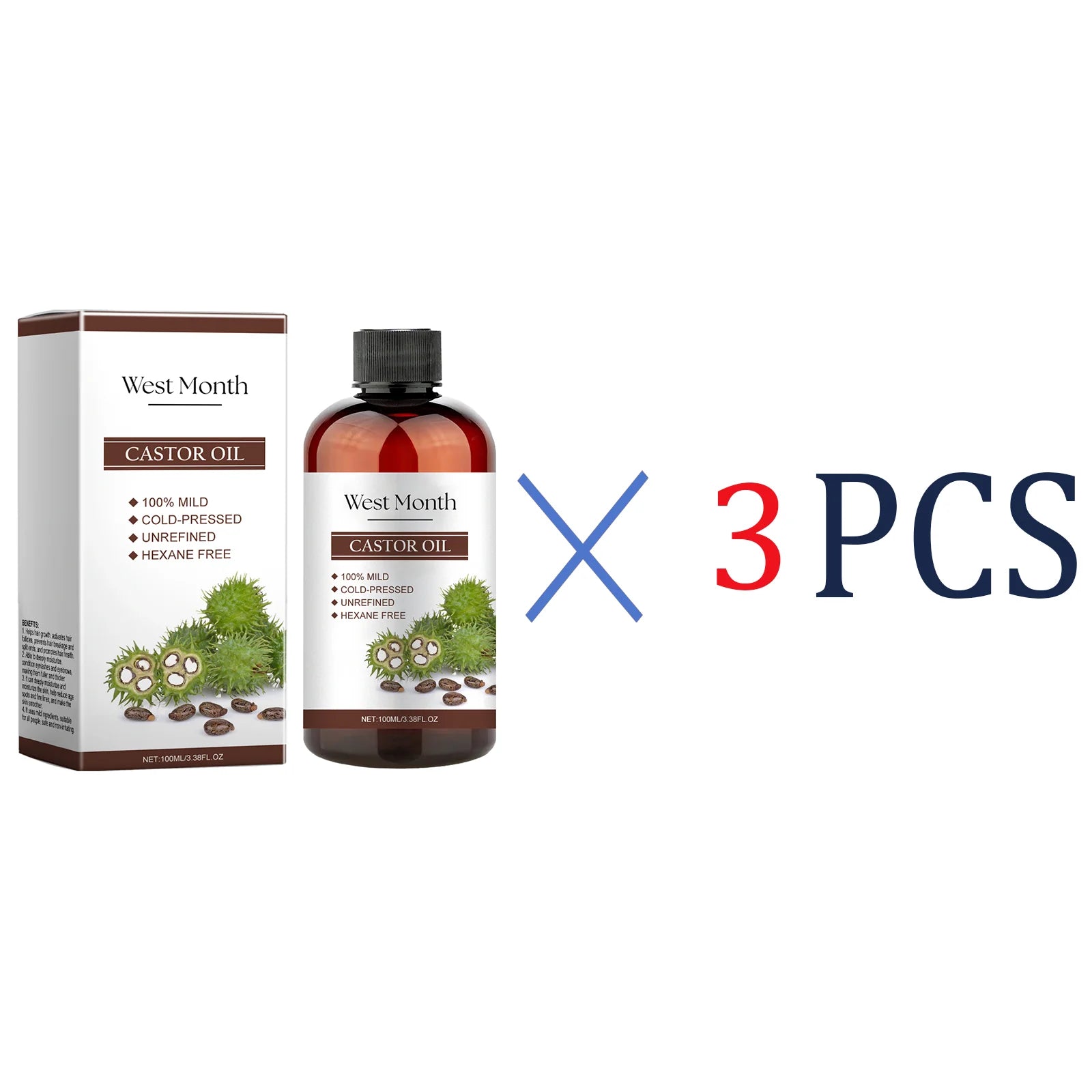 Organic Castor Oil 100ml Multi-Purpose Beauty Oil For Eyelash Eyebrow Growth Hair Growth Serum Skin Moisturizer Natural Mild