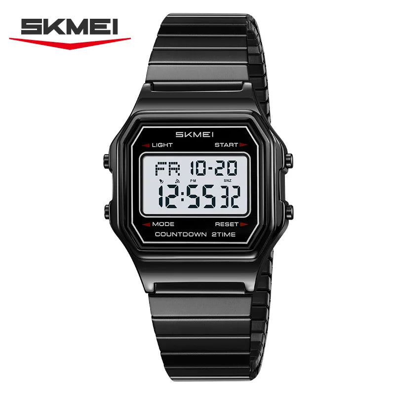 SKMEI 2465 Digital Watch for Men Stainless Steel Waterproof Luxury Electronic Mens Wristwatches LED Display Sport Reloj Hombre