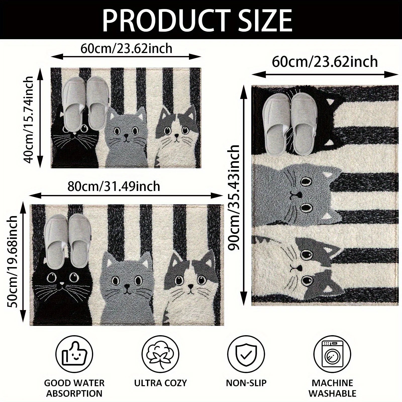 VIKAMA Striped Cartoon Cat Carpet Soft Doormat Waterproof Floor Mat Rug For Bedroom Carpet For Live Room Outdoor Carpet Home Dec