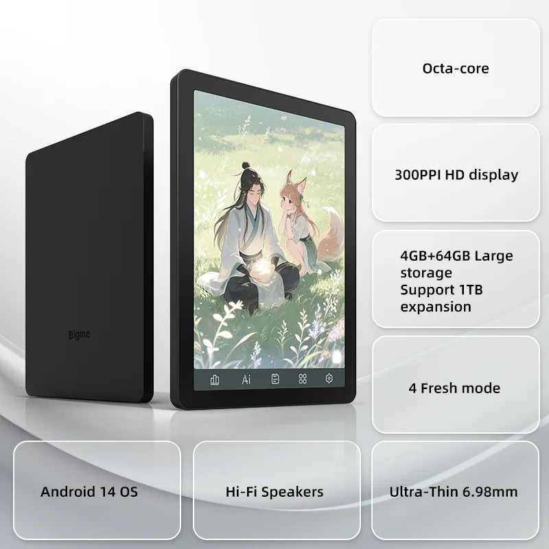 Bigme E-book Reader B6, 6-inch e-ink electronic book, 36-level front light, Android 14 OS built-in Google Play, 4+64GB ereader