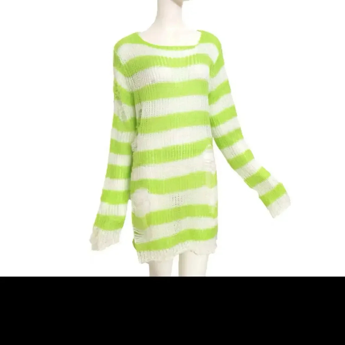 New ZMZBCH Spring Autumn Women's Punk Gothic Oversized Pullover Sweater Striped Hollow out Cool Harajuku Aesthetics  2-M3288