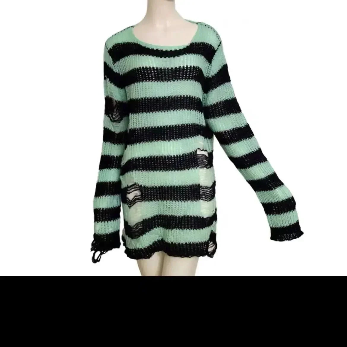 New ZMZBCH Spring Autumn Women's Punk Gothic Oversized Pullover Sweater Striped Hollow out Cool Harajuku Aesthetics  2-M3288