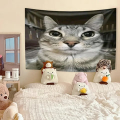 Funny Cat Meme Tapestry Kawaii Animal Home Decor Wall Hanging Covering Cloth Bedroom Dorm Background Festival Gift
