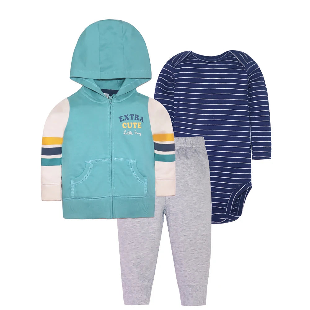 2025 New Spring Autumn Baby Set 3Pcs Baby Boy Outfit +Bodysuit + Pants Newborn Clothing Sets  Infant Costume Cotton 0-24M