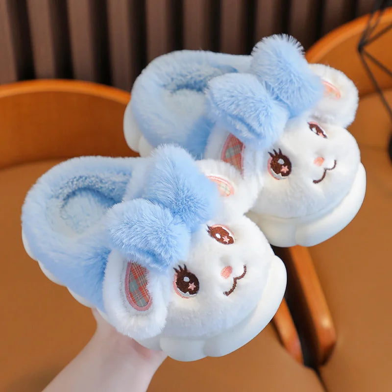 Winter Children Cotton Slippers Girl Boy Kids Cute Thick Fleece Fur Slippers Warm Soft Non-Slip Baby Shoes