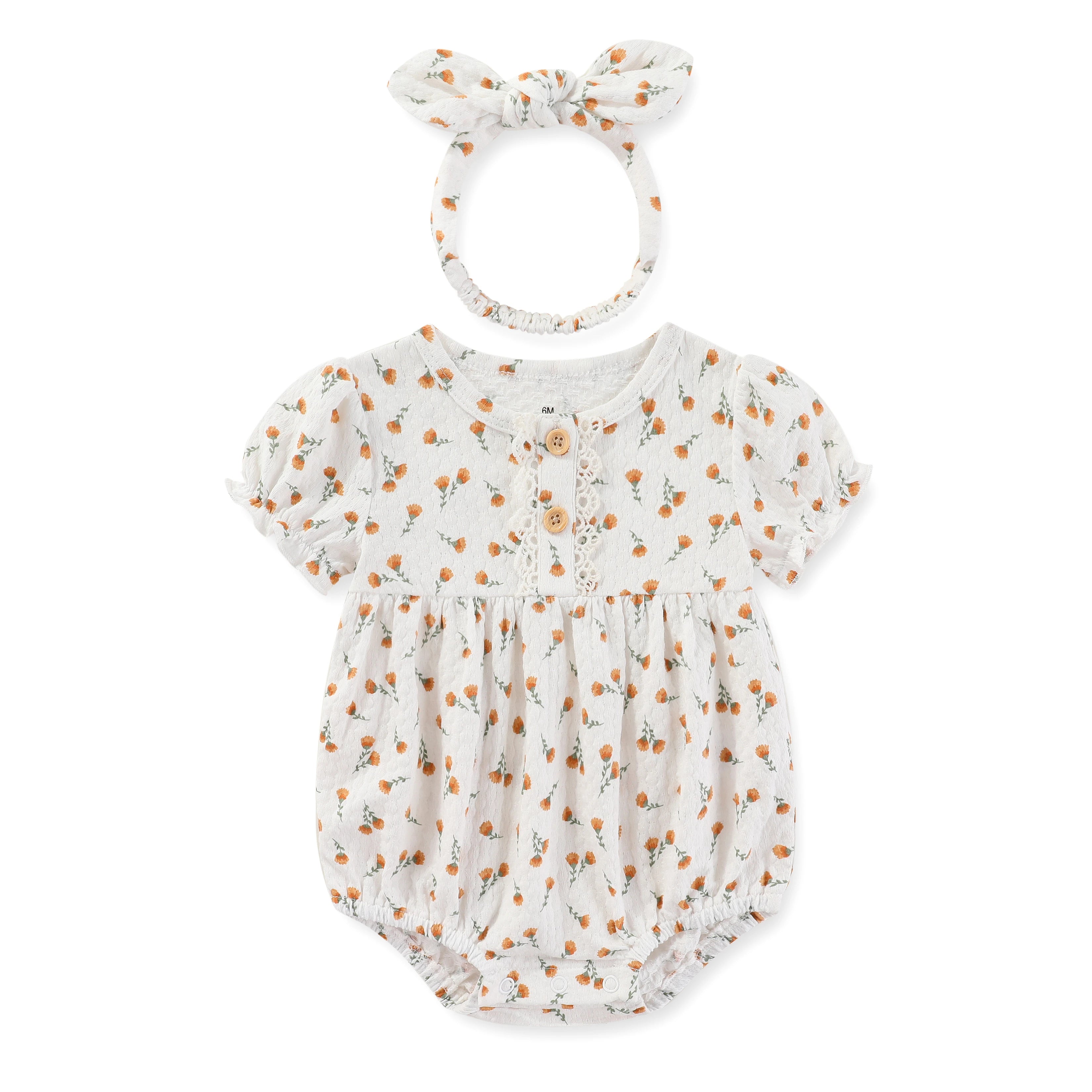 Baby Girl Clothes Sets Cotton Bodysuit +Headband Short Sleeve Newborn Baby Girl Jumpsuit Summer Solid Color 6-24Months Bebes