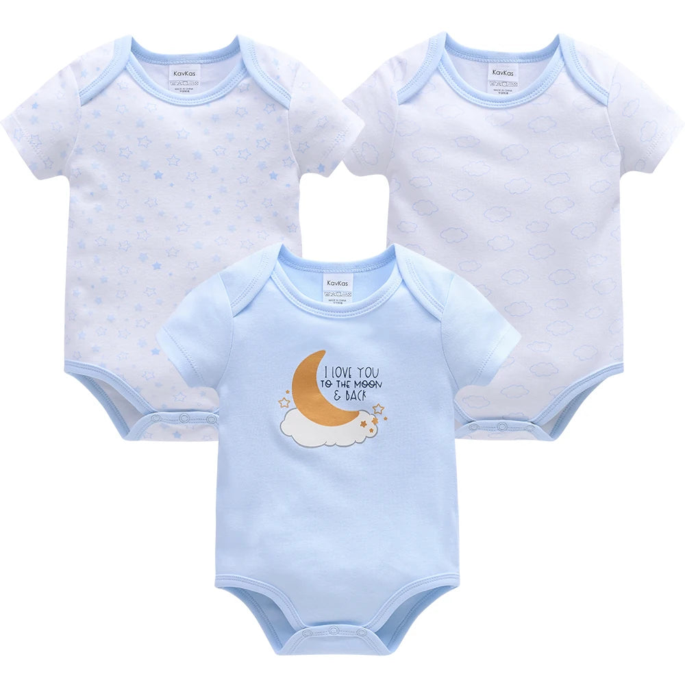 3 Pcs/set Baby Boy Clothes Summer 100%Cotton Blue Grey Tie Print Three Piece Short Sleeve Bodysuit vetements bebe For 0-12M