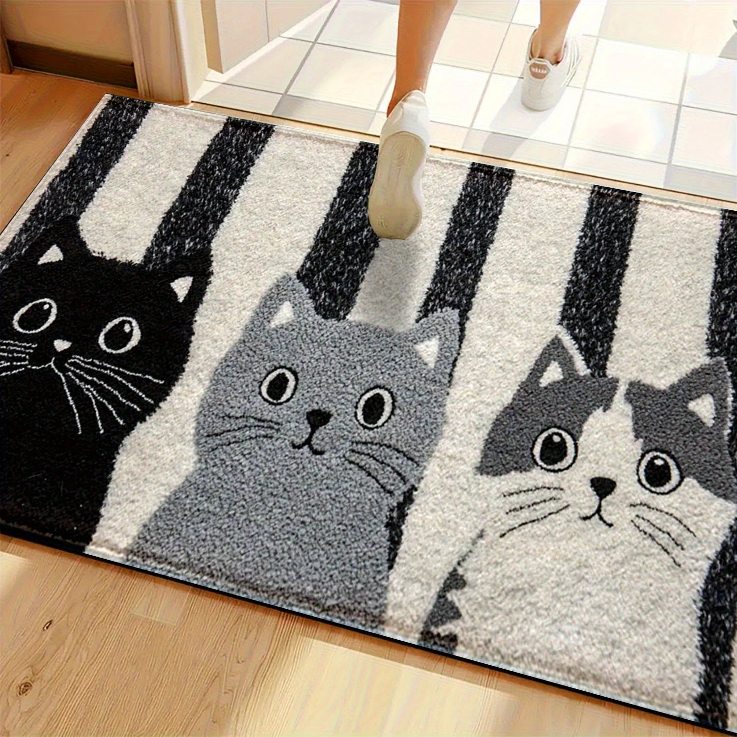 VIKAMA Striped Cartoon Cat Carpet Soft Doormat Waterproof Floor Mat Rug For Bedroom Carpet For Live Room Outdoor Carpet Home Dec