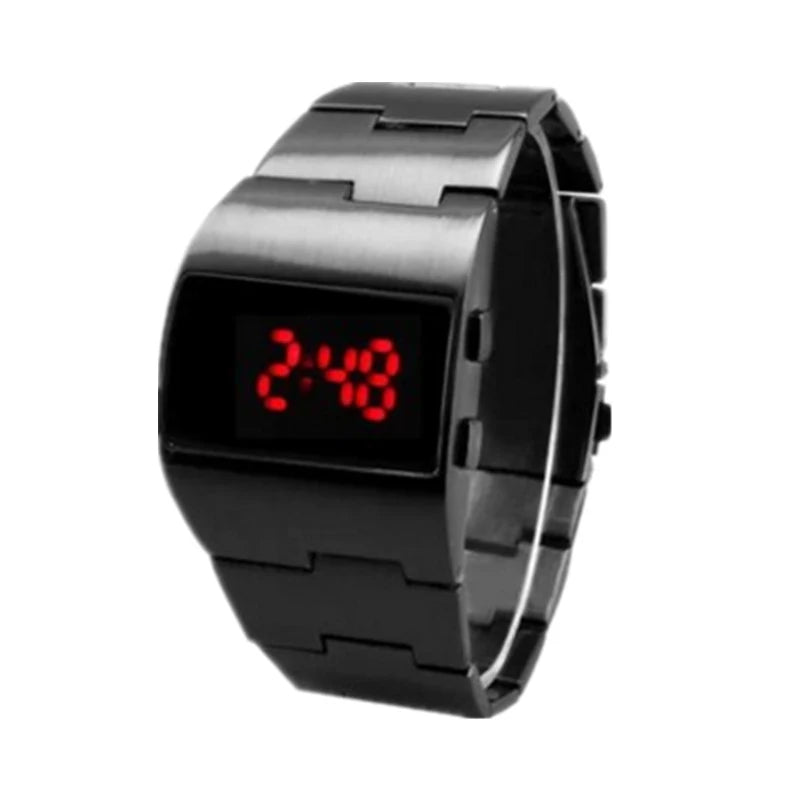 Digital Mens Watches Black Stainless Steel Bracelet Men Electronic Wrist Watches Jewelry Gift