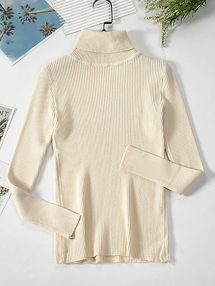 JMPRS Turtleneck Sweater Women Fashion Simple Winter Pullover Jumper High Elastic Knitted Fall Female Basic Tops Casual Blouse