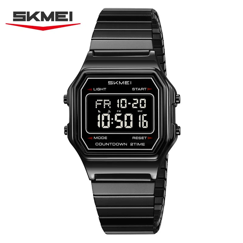 SKMEI 2465 Digital Watch for Men Stainless Steel Waterproof Luxury Electronic Mens Wristwatches LED Display Sport Reloj Hombre