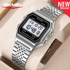 SKMEI 2465 Digital Watch for Men Stainless Steel Waterproof Luxury Electronic Mens Wristwatches LED Display Sport Reloj Hombre