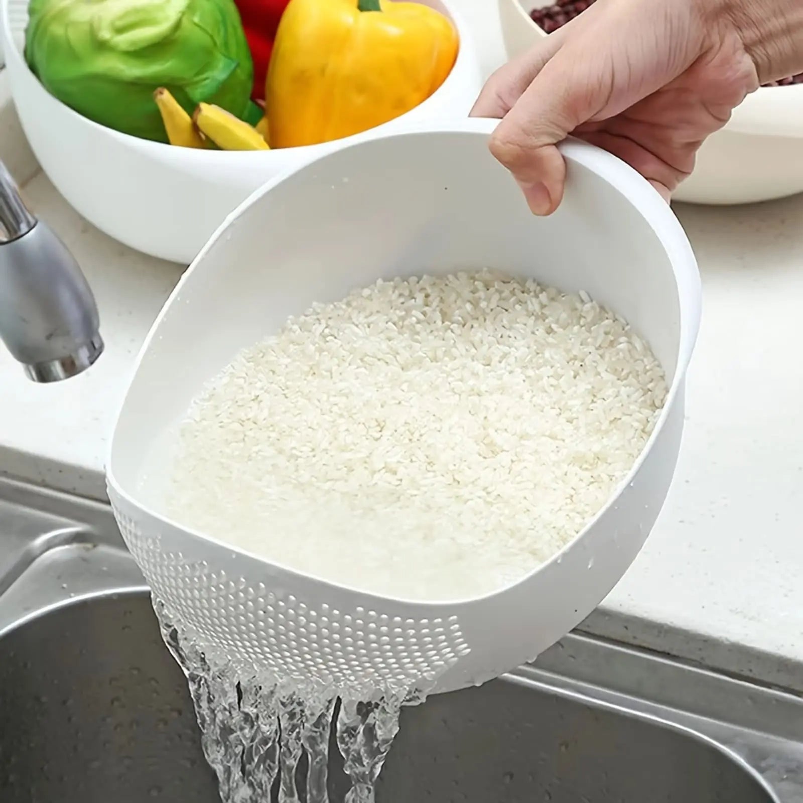 Multifunctional Rice Wash Basket Kitchen Plastic Rice Strainer Drainer Fruits Vegetables Washing Basin Outdoor Barbecue Tools