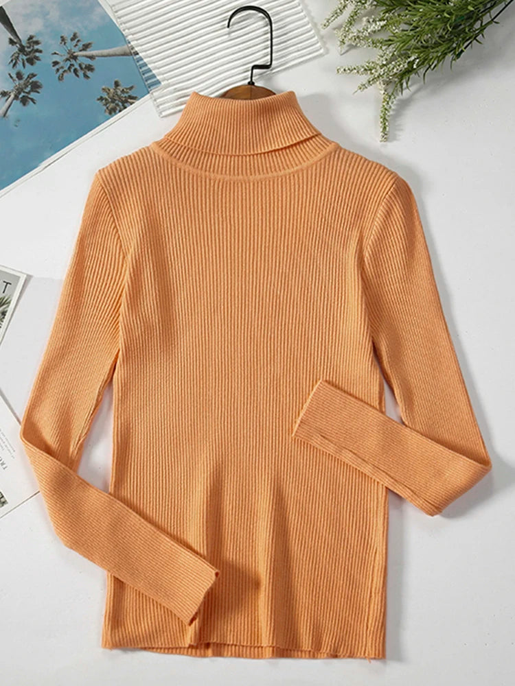 JMPRS Turtleneck Sweater Women Fashion Simple Winter Pullover Jumper High Elastic Knitted Fall Female Basic Tops Casual Blouse