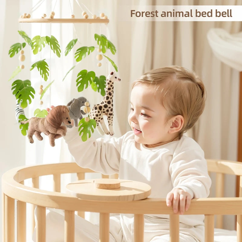 Baby Crib Mobile Wooden Wind Chime Bed Bell,Animal Crib Mobile With Music for Girls and Boys,Comfort Crib Hanging Bracket Toy