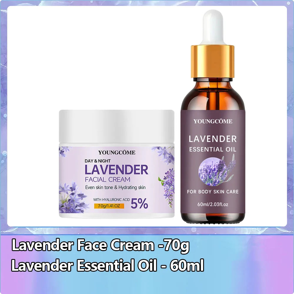 Organic Lavender Essential Oil 100% Pure - Aromatherapy for Sleep & Stress Relief, Natural Skin & Hair Care, Skin 40/60ml set
