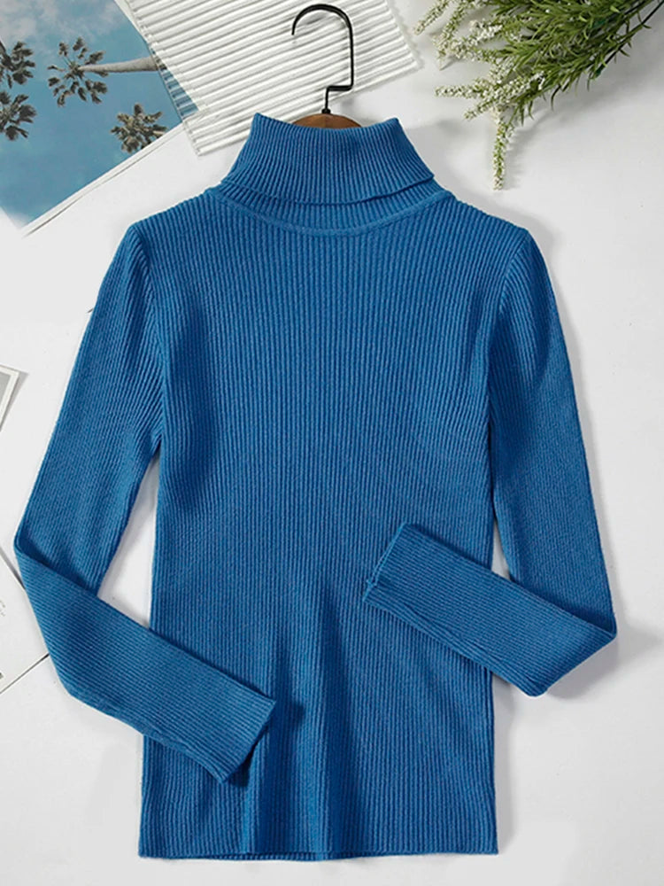 JMPRS Turtleneck Sweater Women Fashion Simple Winter Pullover Jumper High Elastic Knitted Fall Female Basic Tops Casual Blouse