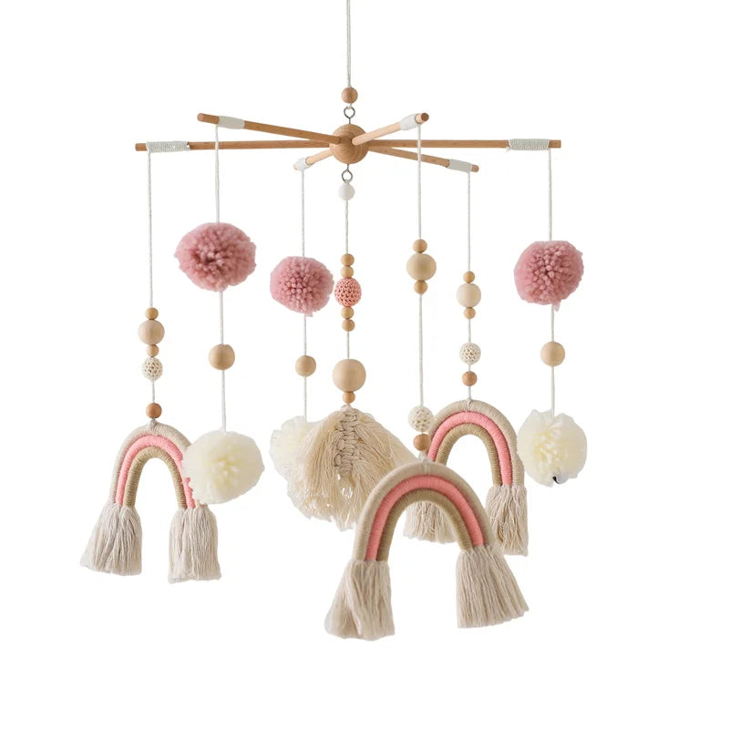 Baby Crib Mobile Wooden Wind Chime Bed Bell,Animal Crib Mobile With Music for Girls and Boys,Comfort Crib Hanging Bracket Toy