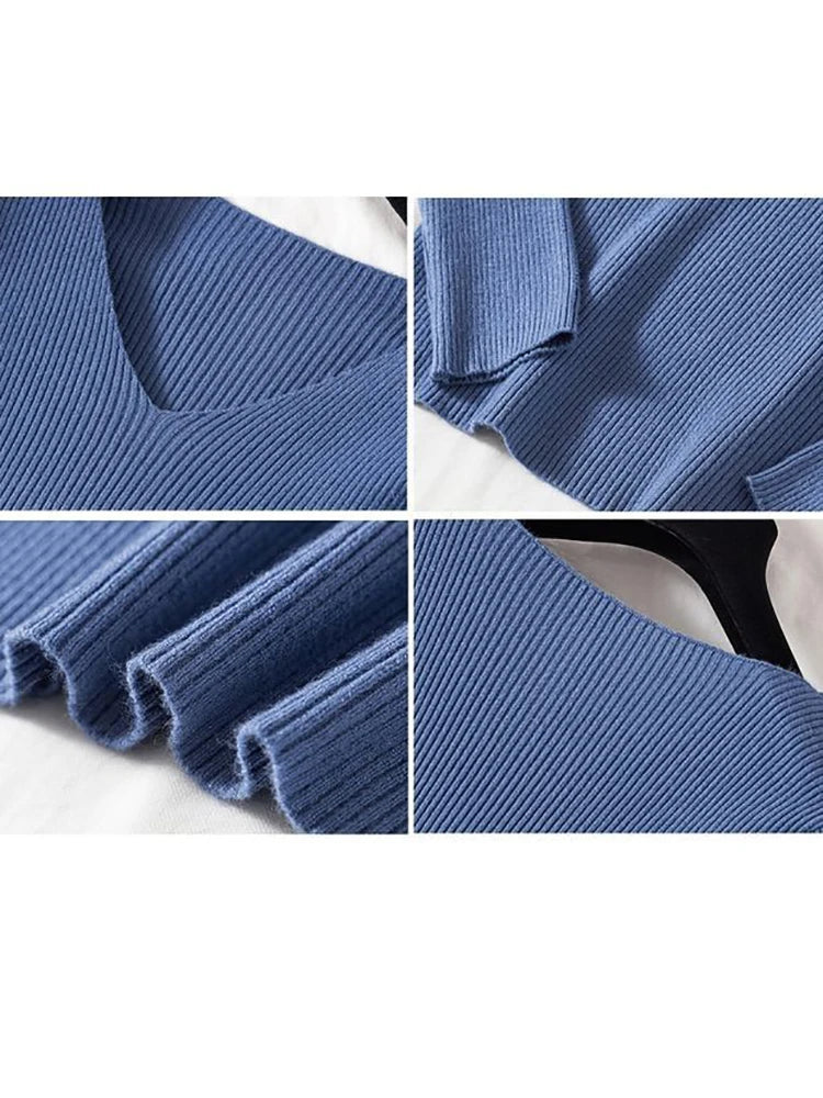 2025 Fashion V-neck Elastic Basic Top New Women Sweater Autumn Winter Long Sleeve Pullover Female Winter Solid Knitted Jumper